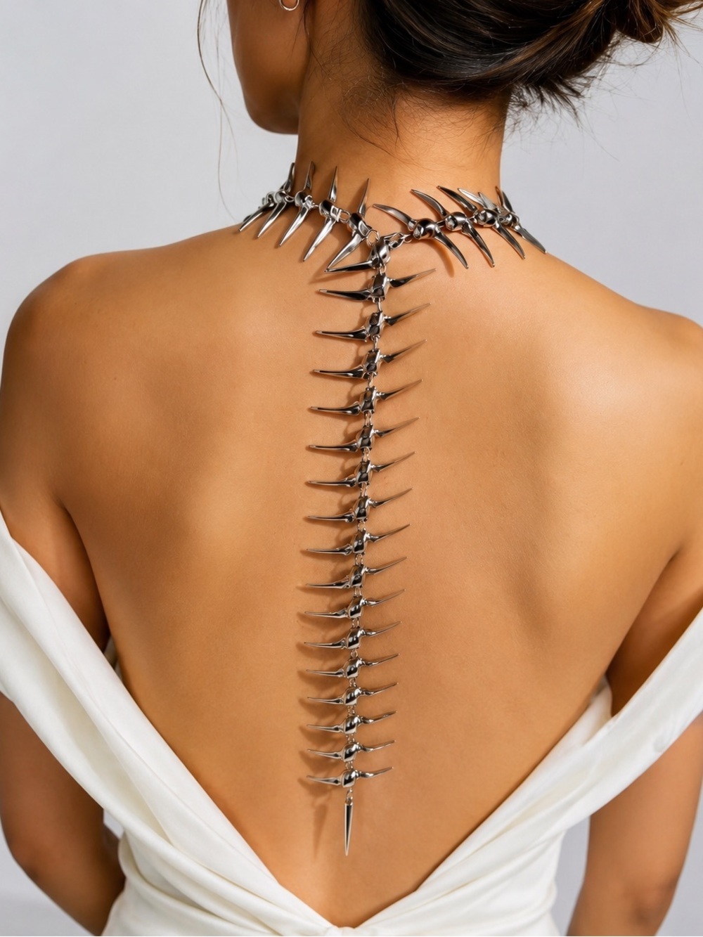 Silver Spine Collar Necklace Avant Garde Gothic Statement Body Jewelry